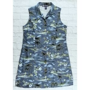 Sz L Big Dogs Tropical Hawaiian Print Button Down Shirt Dress